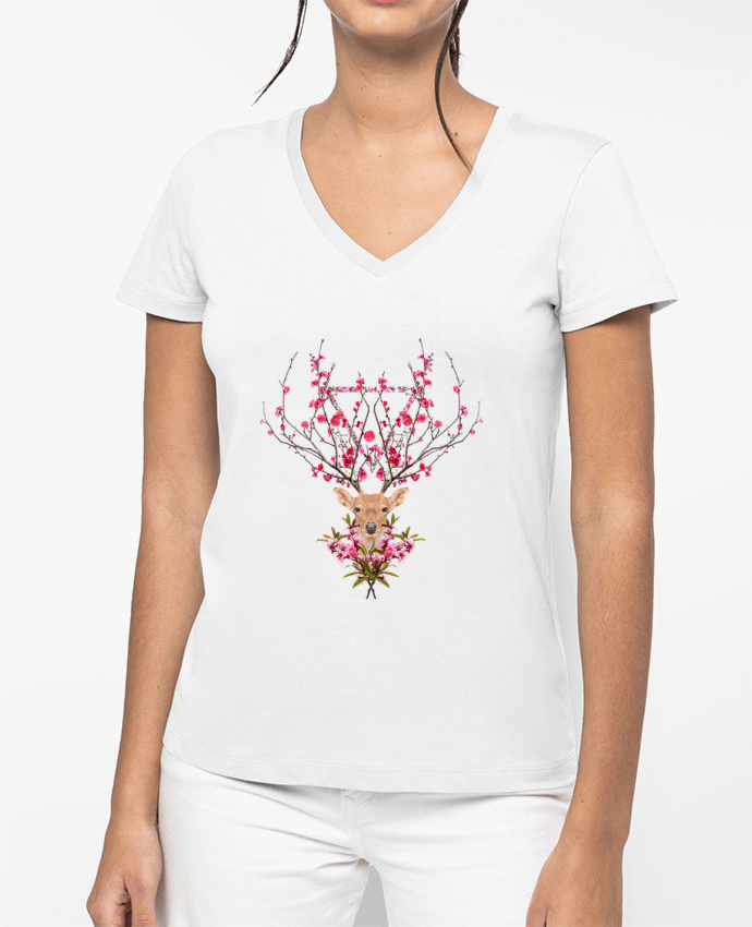 T-shirt femme col V Spring deer par robertfarkas