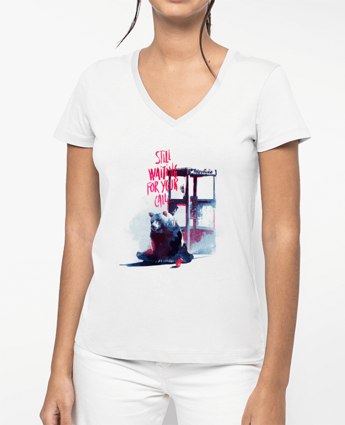 T-shirt femme col V Still waiting for your call par robertfarkas