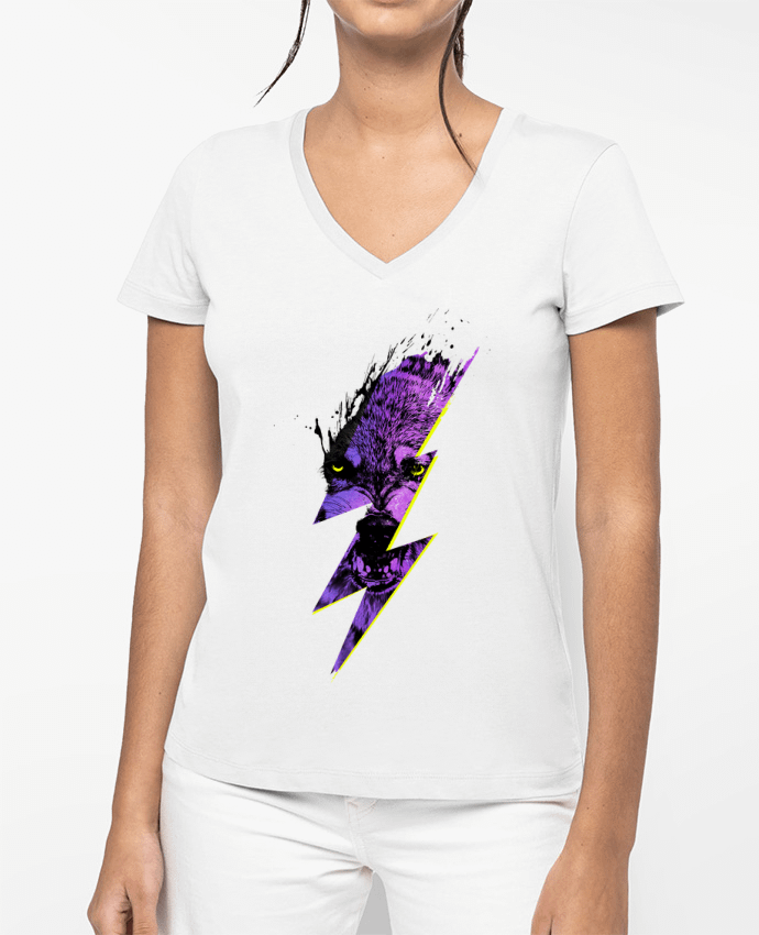 T-shirt femme col V Thunderwolf par robertfarkas