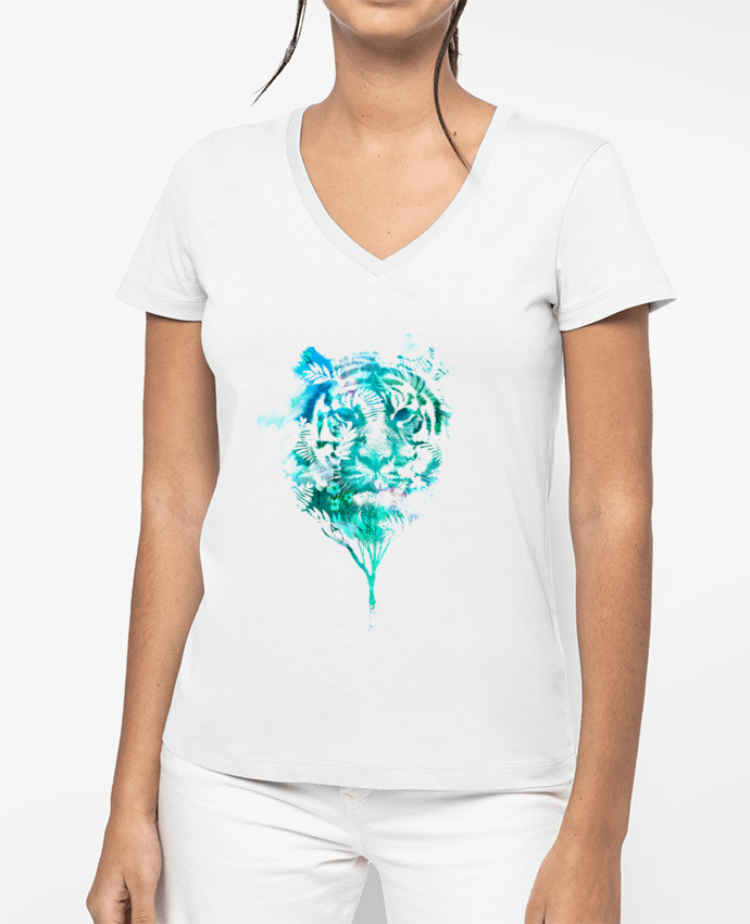 T-shirt femme col V Tiger tree par robertfarkas