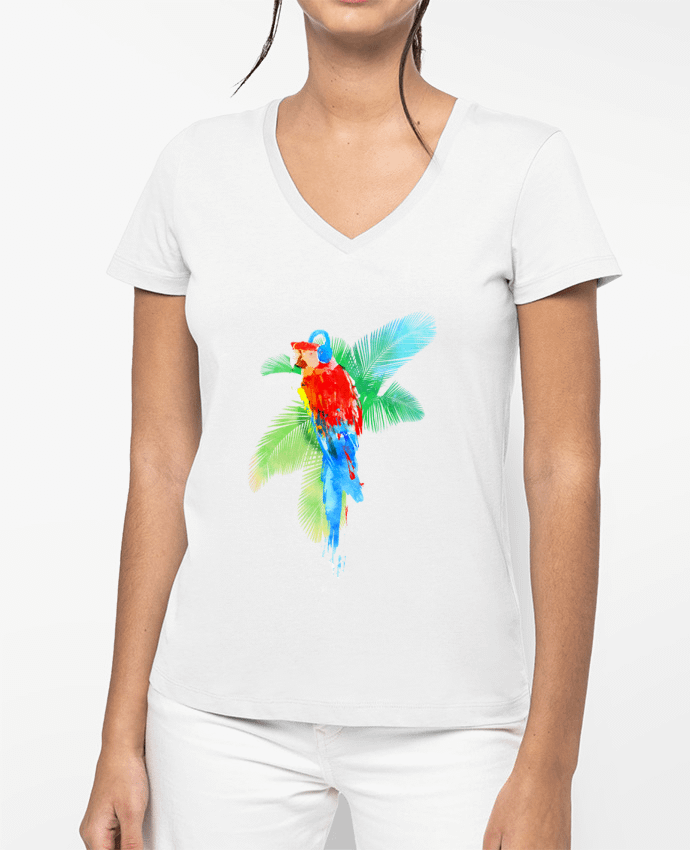 T-shirt femme col V Tropical party par robertfarkas
