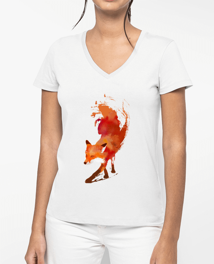 T-shirt femme col V Vulpes vulpes par robertfarkas