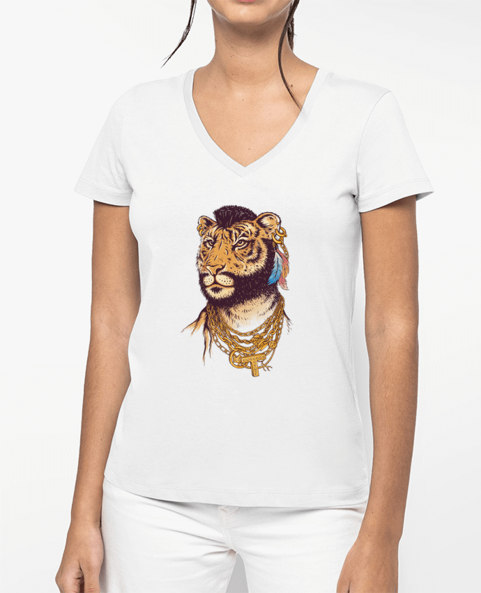 T-shirt femme col V Mr tiger par Enkel Dika
