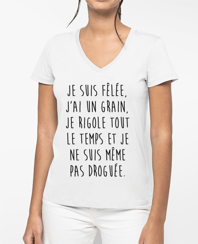 T-shirt femme col V Je ne suis même pas droguée par La boutique de Laura