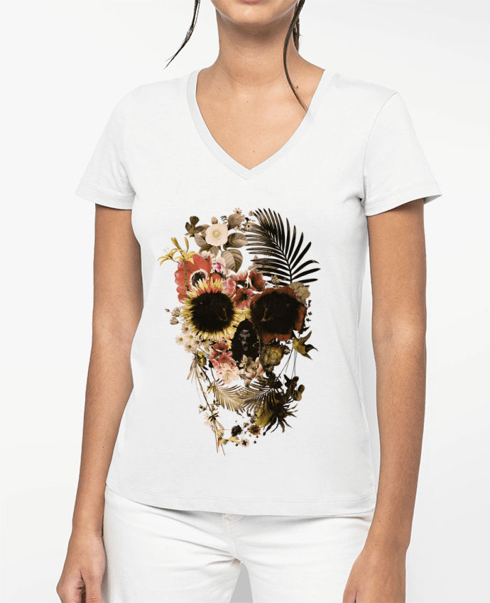 T-shirt femme col V Garden Skull par ali_gulec