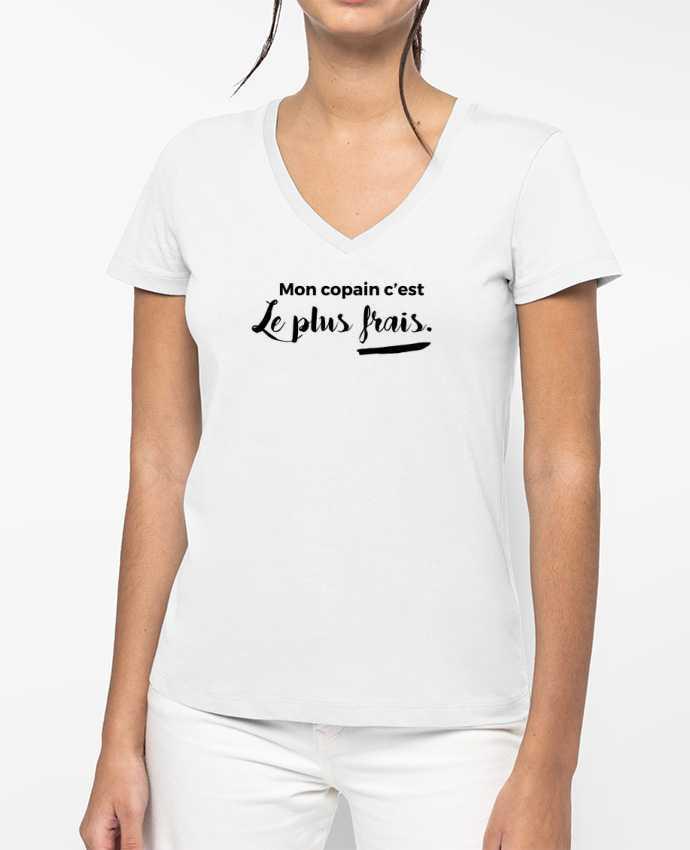 T-shirt femme col V Mon copain c'est le plus frais par tunetoo