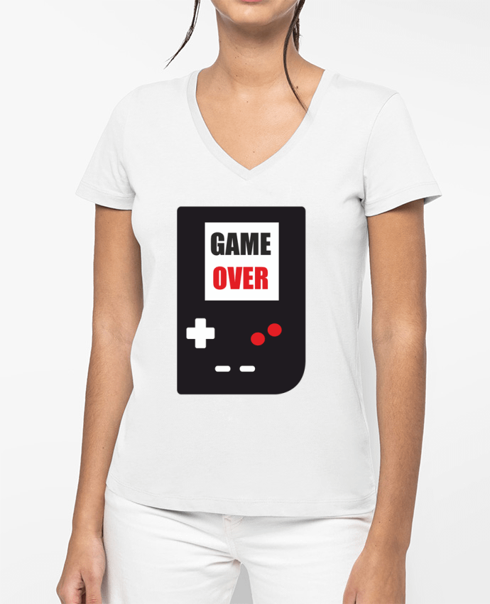 T-shirt femme col V Game Over Console Game Boy par Benichan