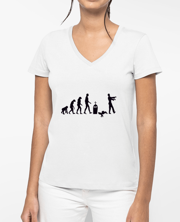 T-shirt femme col V Zombie évolution par Benichan