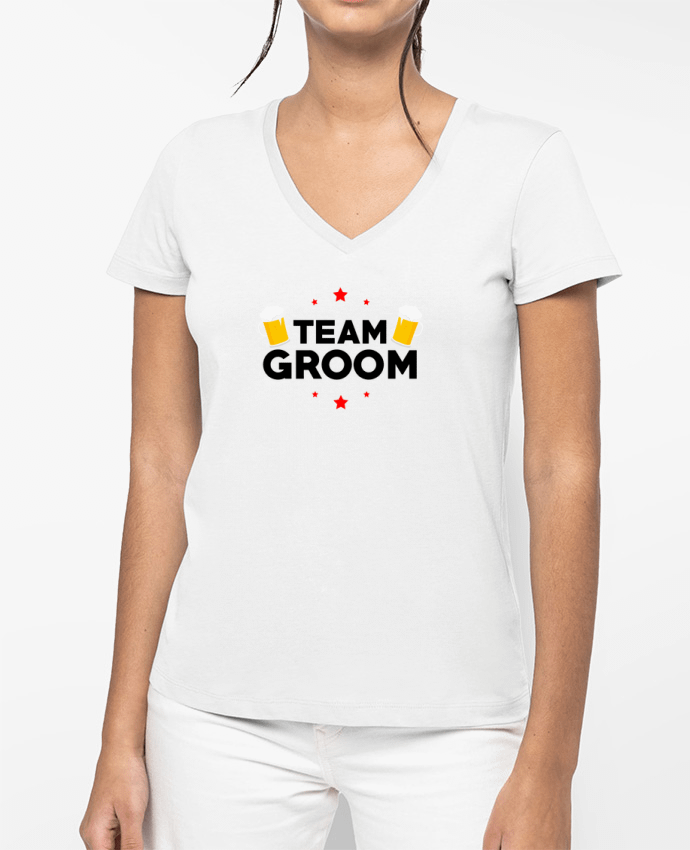 T-shirt femme col V Team Groom par Minou