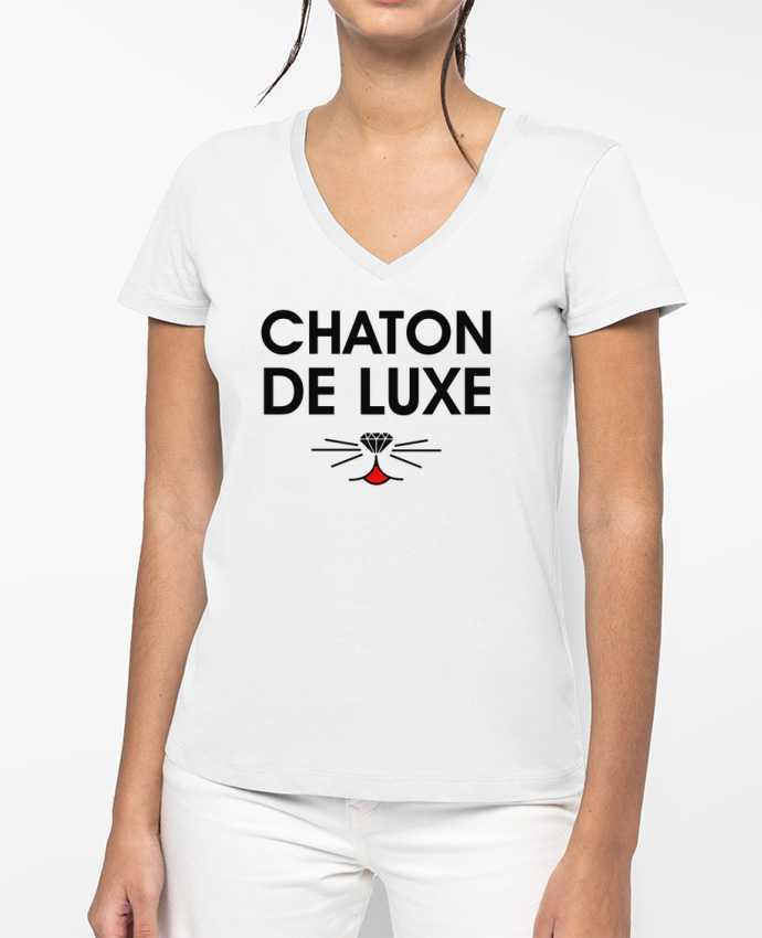 T-shirt femme col V Chaton de luxe par tunetoo