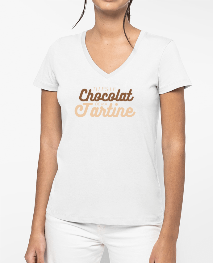 T-shirt femme col V Tu es le chocolat de ma tartine par tunetoo