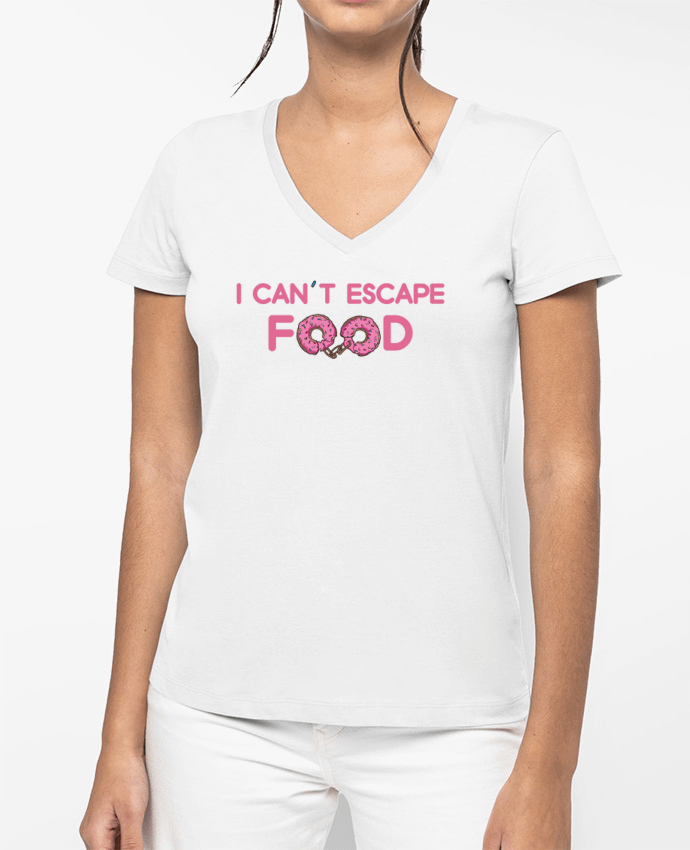 T-shirt femme col V I can't escape food par tunetoo