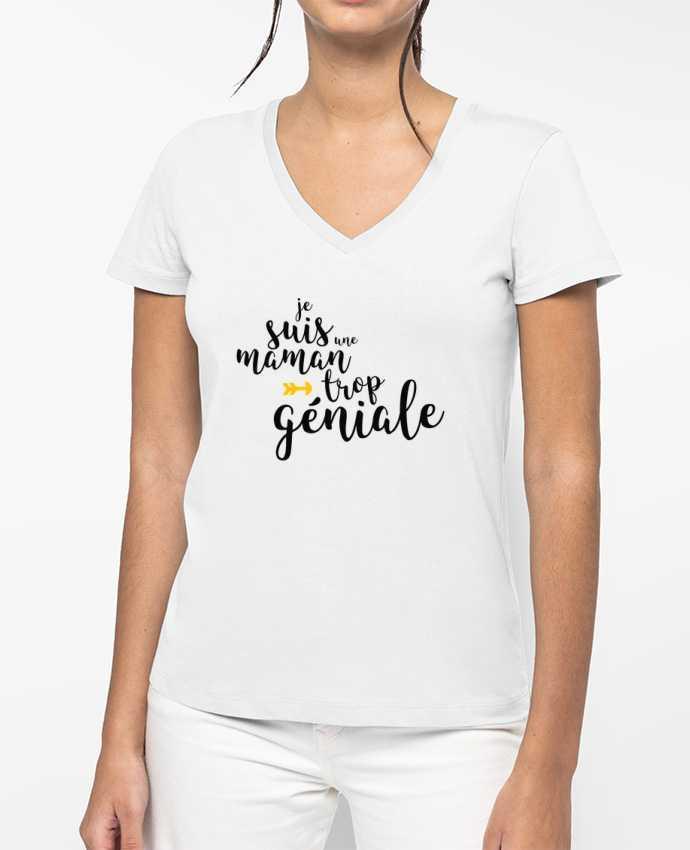 T-shirt écoresponsable col V femme Je suis une maman trop géniale por tunetoo