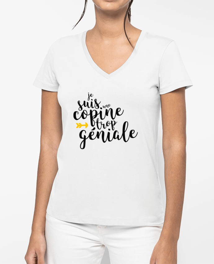 T-shirt femme col V Je suis une copine trop géniale par tunetoo