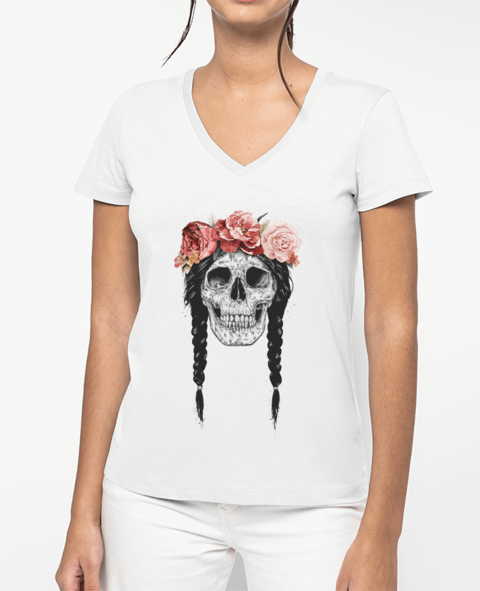 T-shirt femme col V Festival Skull par Balàzs Solti