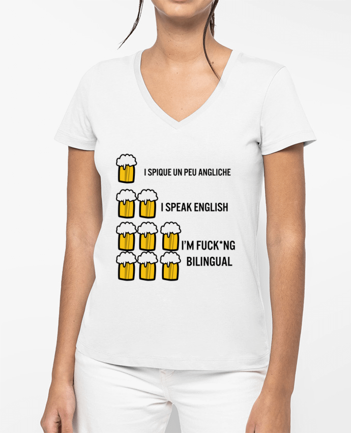 T-shirt écoresponsable col V femme I'm bilingual por Kudice