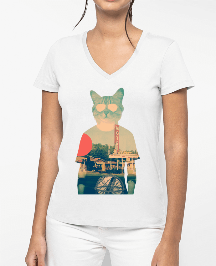 T-shirt écoresponsable col V femme Cool cat by ali_gulec