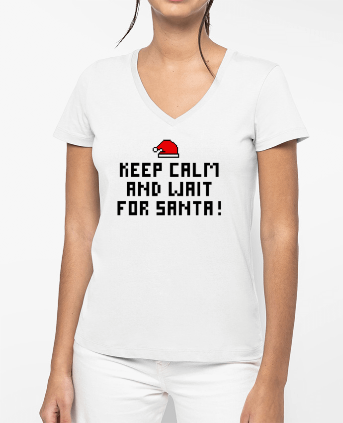 T-shirt écoresponsable col V femme Keep calm and wait for Santa ! by tunetoo