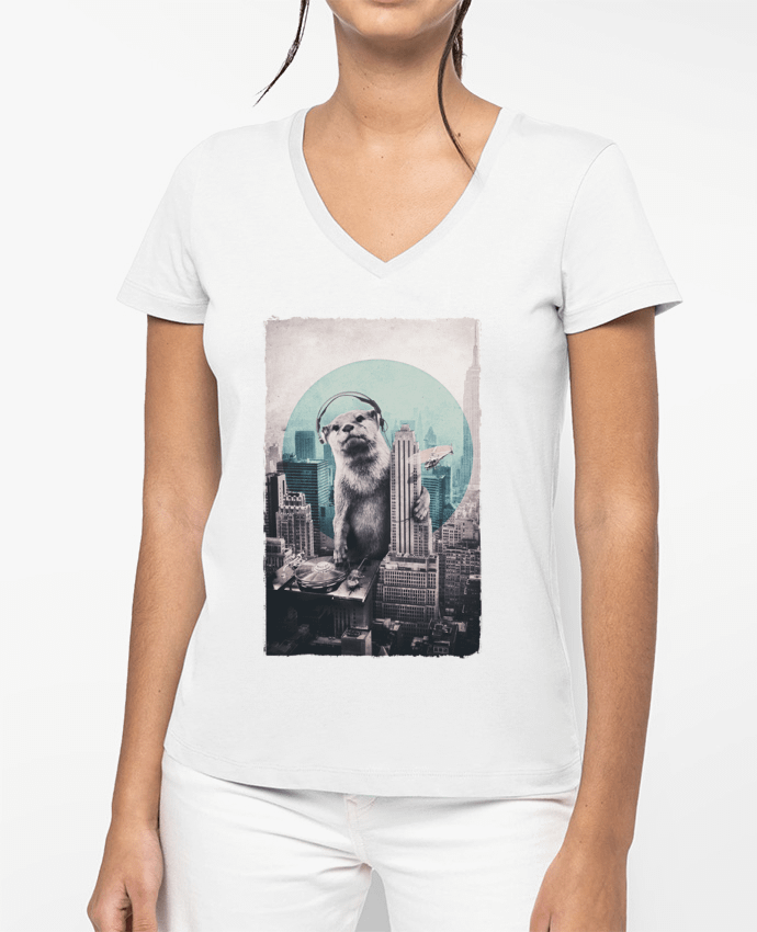T-shirt écoresponsable col V femme Dj por ali_gulec
