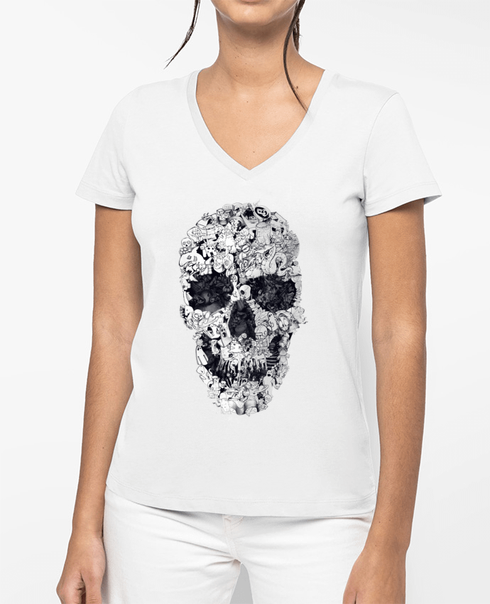 T-shirt femme col V Doodle bw par ali_gulec