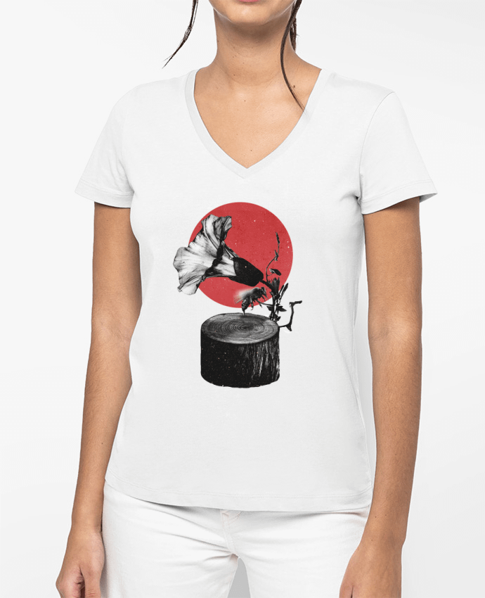 T-shirt femme col V Gramophone par ali_gulec