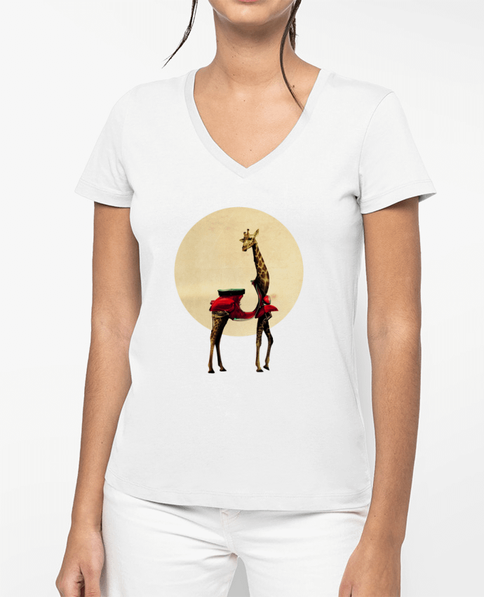 T-shirt femme col V Giraffe par ali_gulec