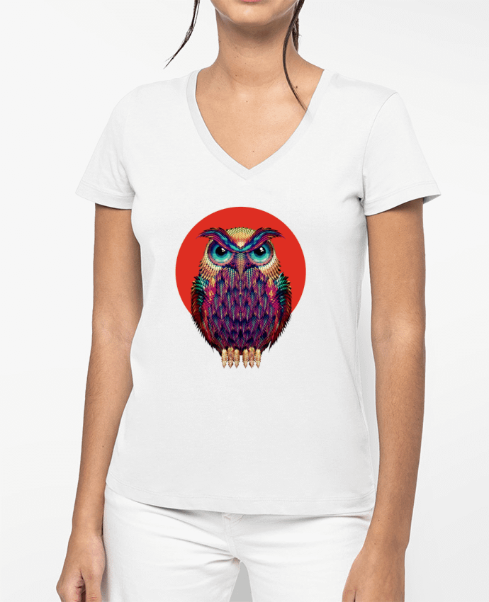 T-shirt femme col V Owl par ali_gulec