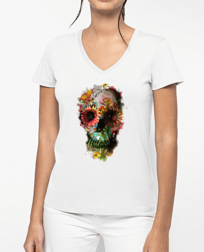 T-shirt femme col V Skull 2 par ali_gulec