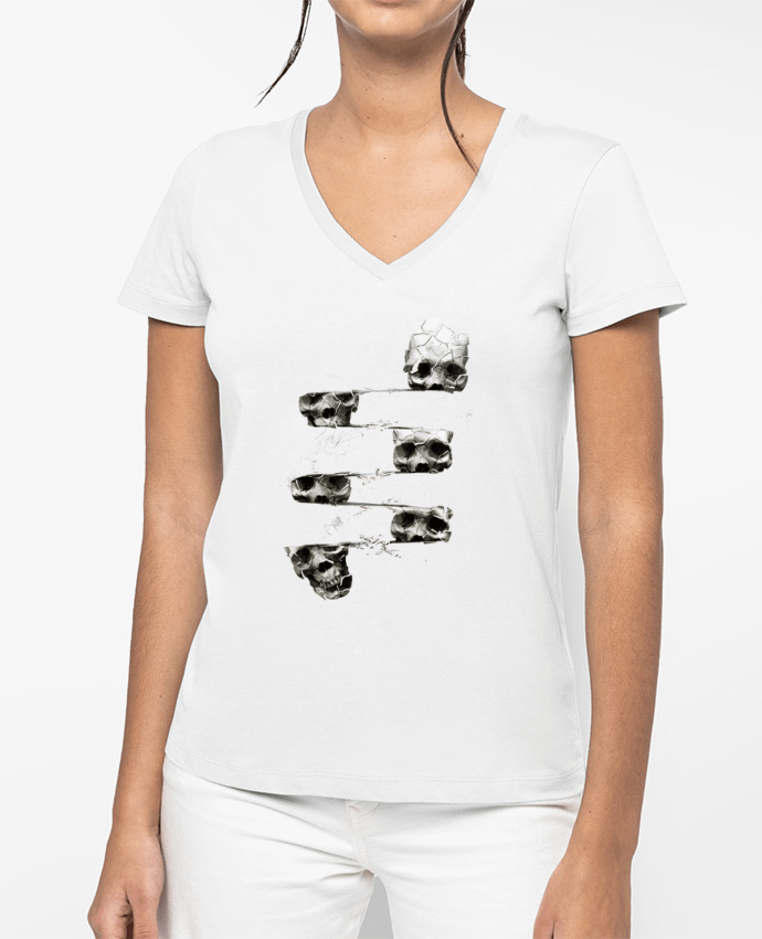 T-shirt femme col V Skull 3 par ali_gulec