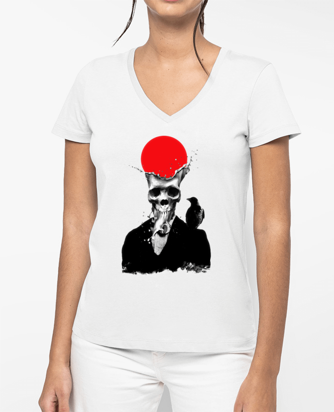 T-shirt femme col V Splash skull par ali_gulec
