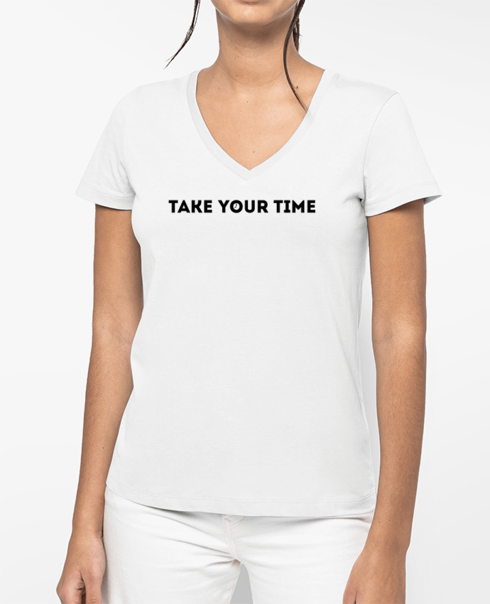 T-shirt écoresponsable col V femme Take your time por tunetoo