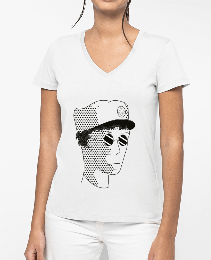 T-shirt écoresponsable col V femme Marin por Blf