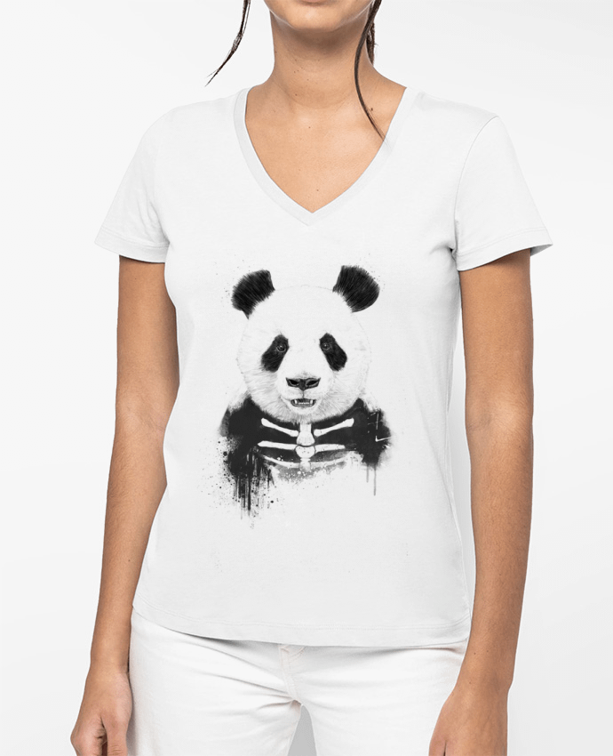T-shirt écoresponsable col V femme Zombie Panda por Balàzs Solti