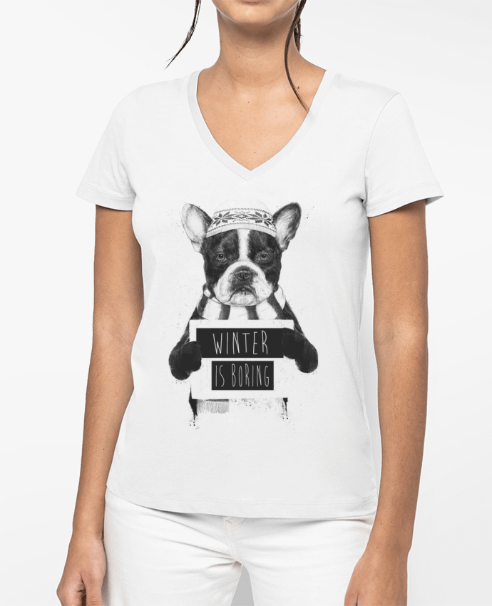 T-shirt femme col V Winter is boring par Balàzs Solti