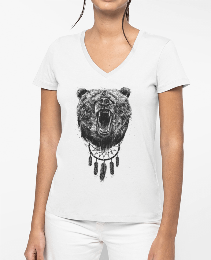 T-shirt femme col V dont wake the bear par Balàzs Solti