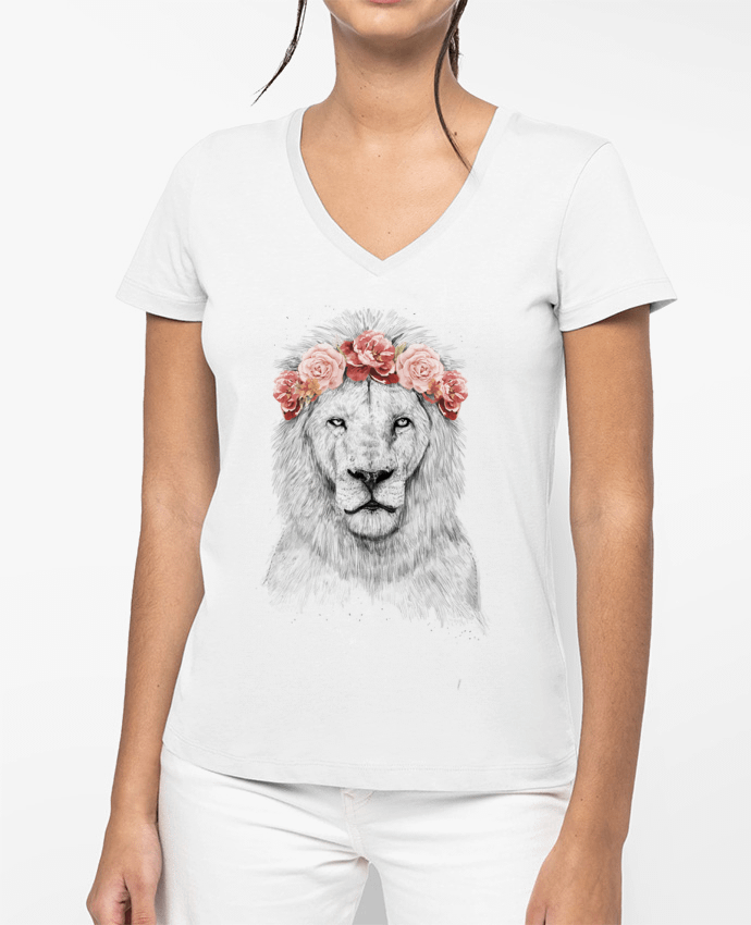 T-shirt écoresponsable col V femme Festival Lion por Balàzs Solti
