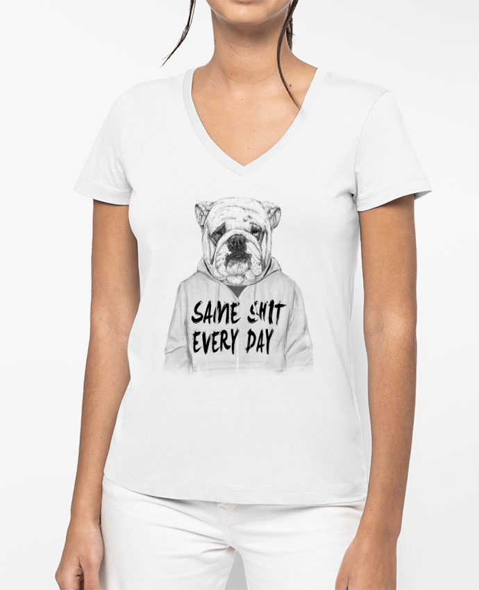 T-shirt femme col V Same shit every day par Balàzs Solti