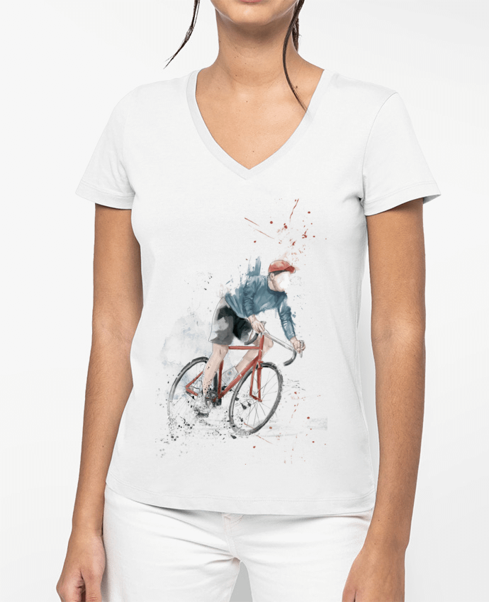 T-shirt femme col V I want to Ride par Balàzs Solti