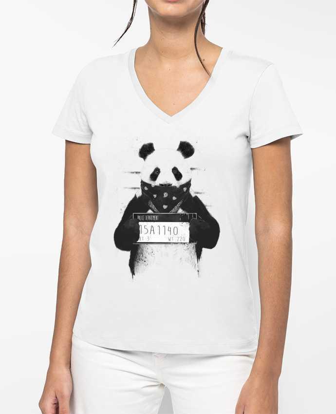 T-shirt femme col V Bad panda par Balàzs Solti