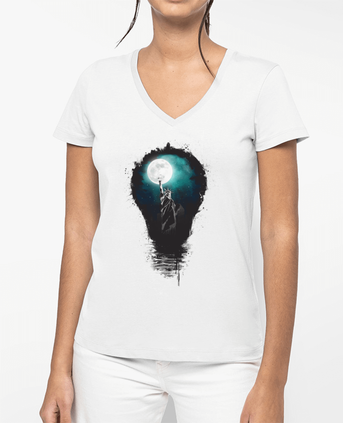 T-shirt femme col V Big city lights par Balàzs Solti