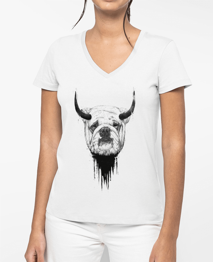 T-shirt femme col V Bulldog par Balàzs Solti