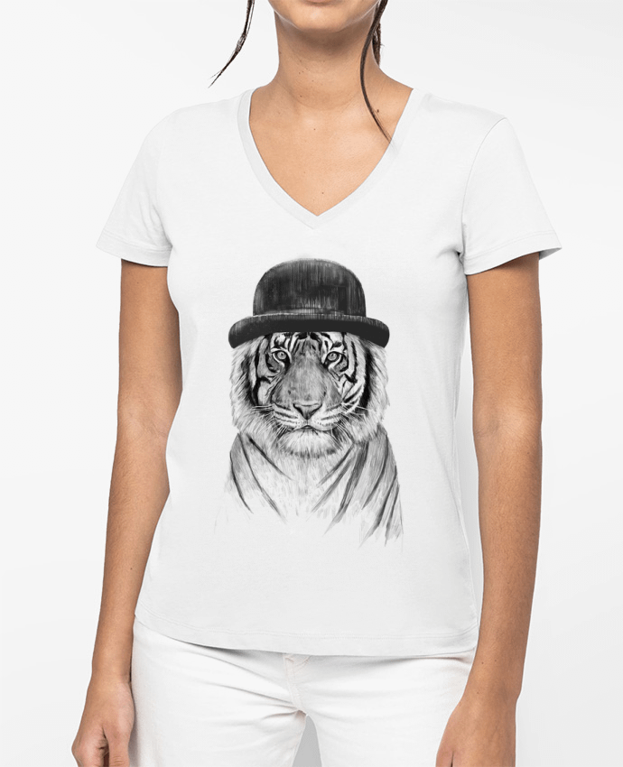T-shirt femme col V welcome-to-jungle-bag par Balàzs Solti