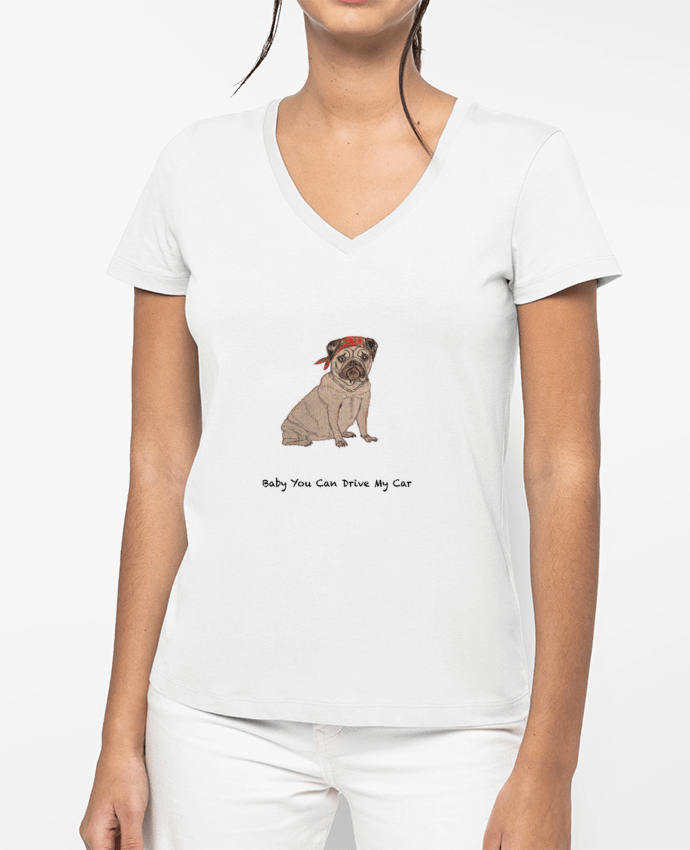 T-shirt femme col V BABY YOU CAN DRIVE MY CAR par La Paloma