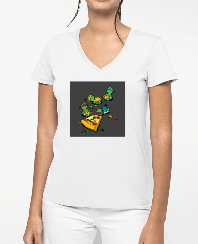 T-shirt femme col V Pizza lover par flyingmouse365