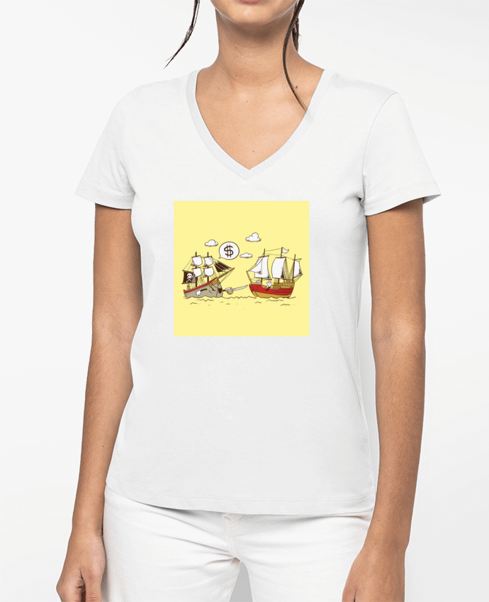 T-shirt femme col V Pirate par flyingmouse365