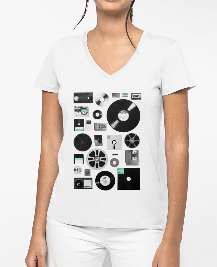 T-shirt écoresponsable col V femme Data por Florent Bodart