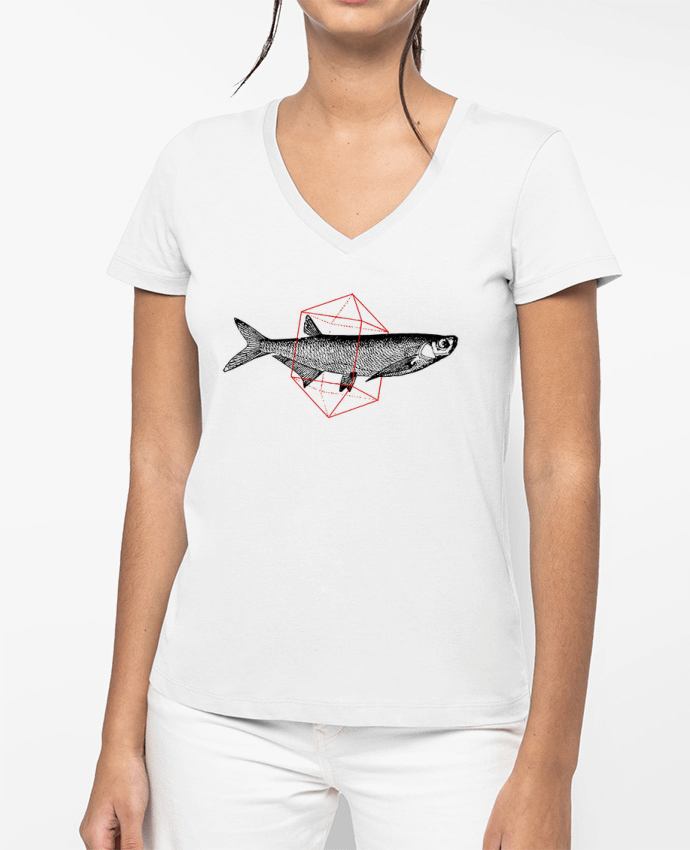 T-shirt femme col V Fish in geometrics par Florent Bodart