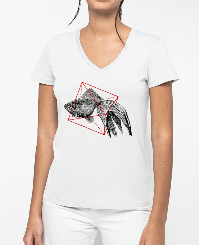 T-shirt femme col V Fish in geometrics II par Florent Bodart