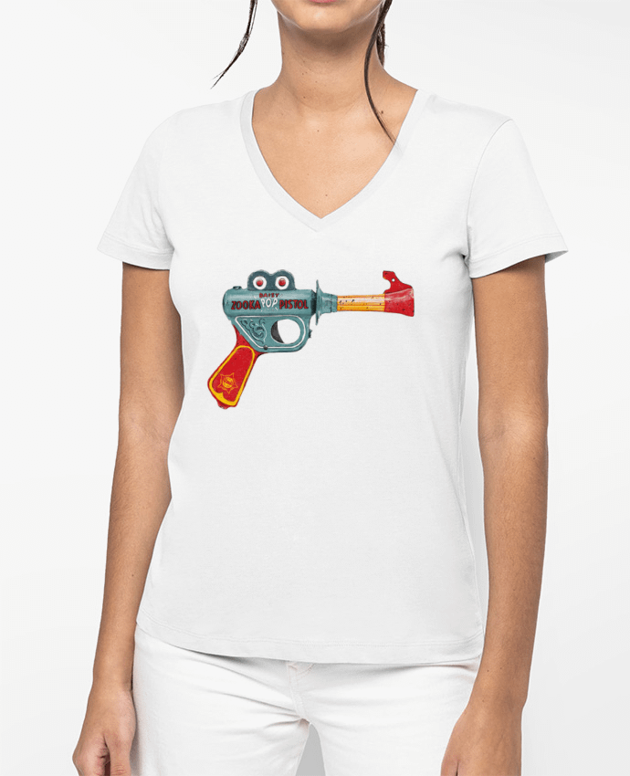T-shirt écoresponsable col V femme Gun Toy por Florent Bodart