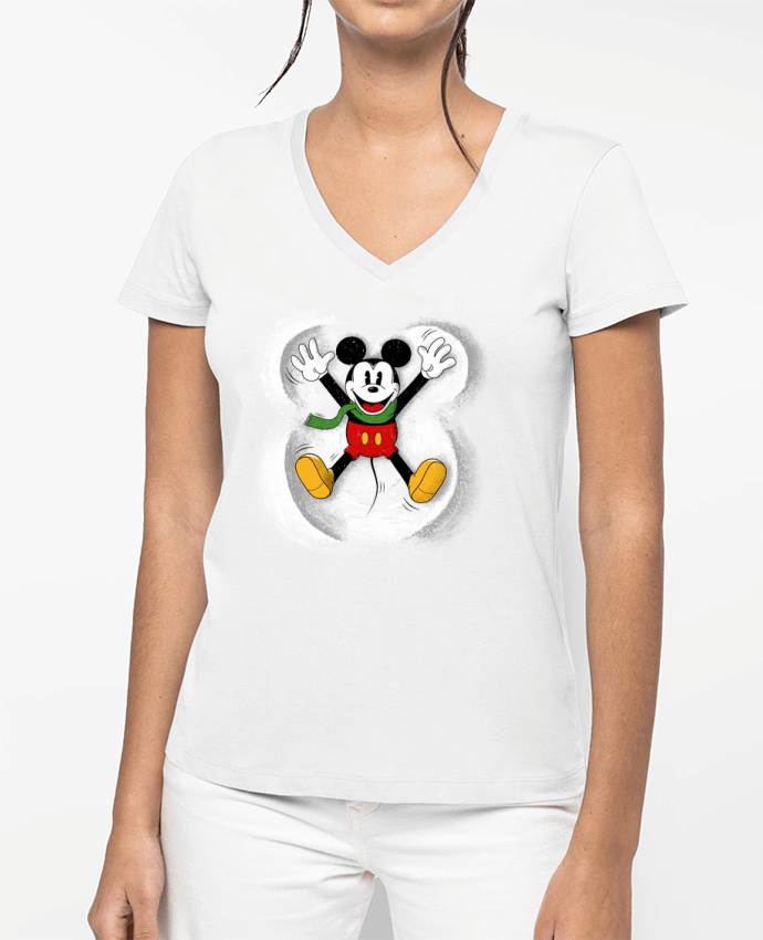 T-shirt femme col V Mickey in snow par Florent Bodart